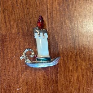 Silver and Red Candle Brooch